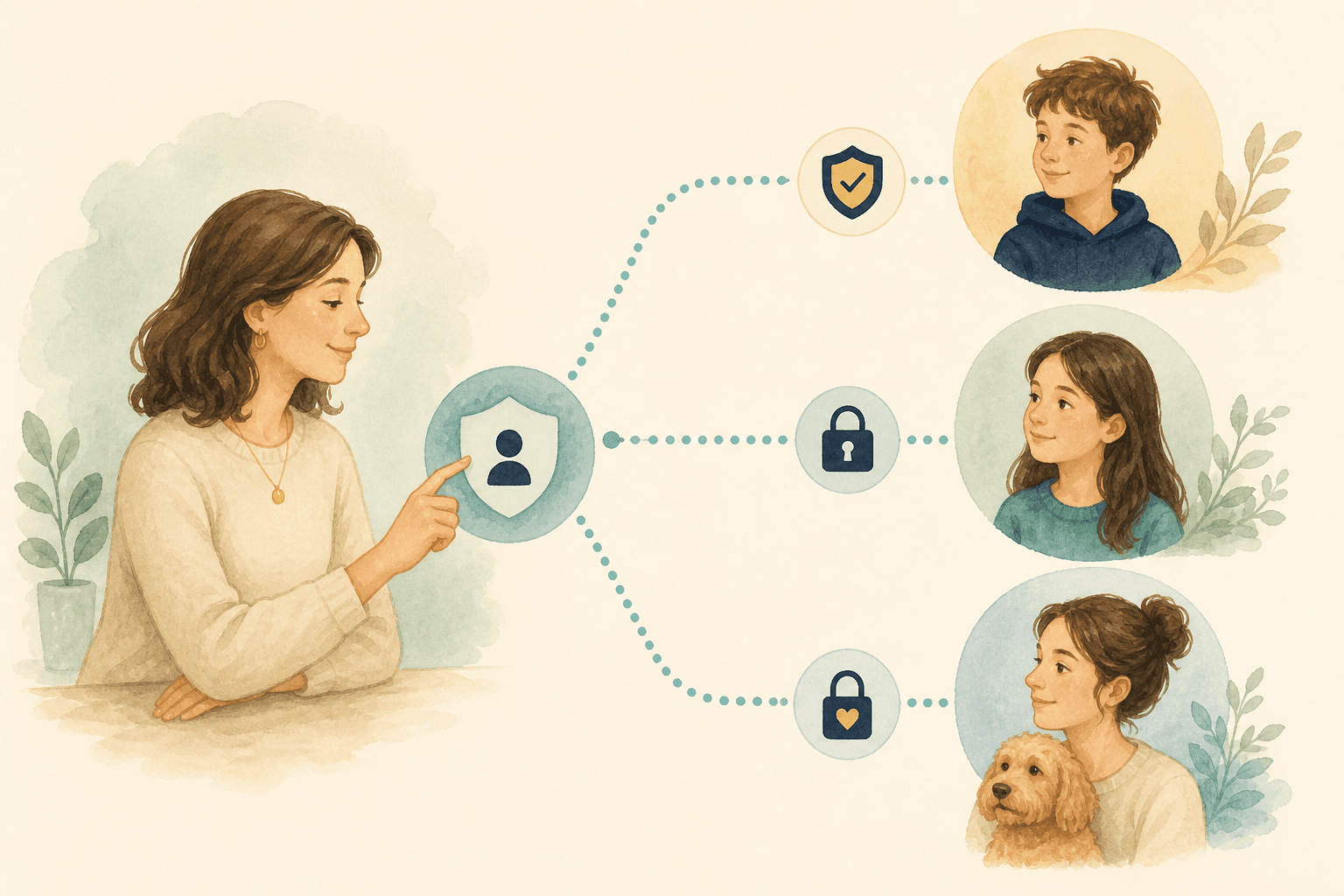 A mother choosing different permissions for family members